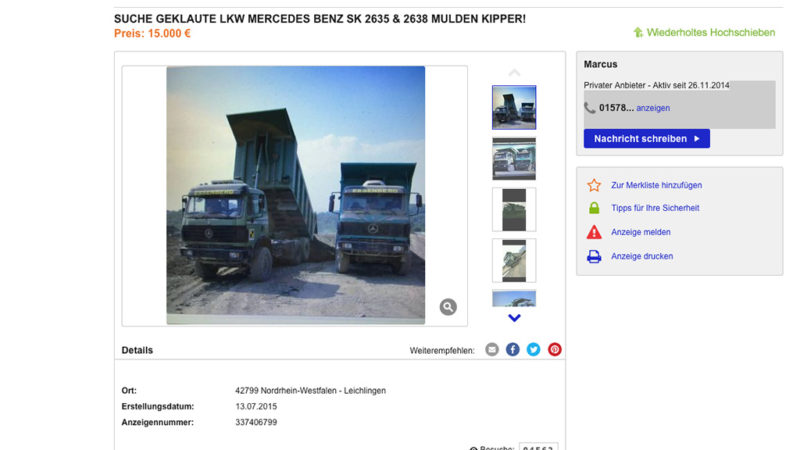 Unternehmer sucht gestohlene LKW per Ebay (Foto: SAT.1 NRW)