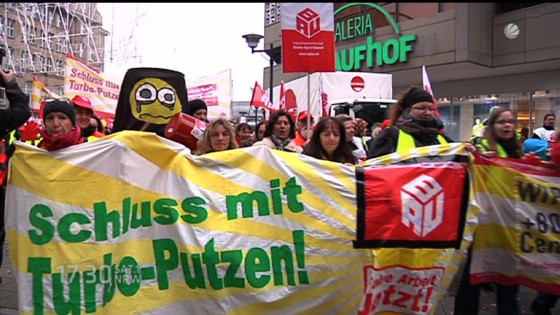 Gebäudereiniger demonstrieren (Foto: SAT.1 NRW)