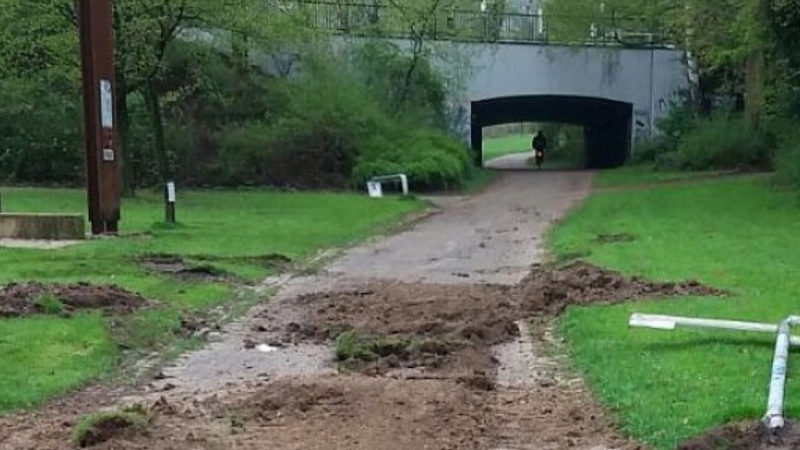 Geklauter Bagger verwüstet Schlosspark (Foto: SAT.1 NRW)
