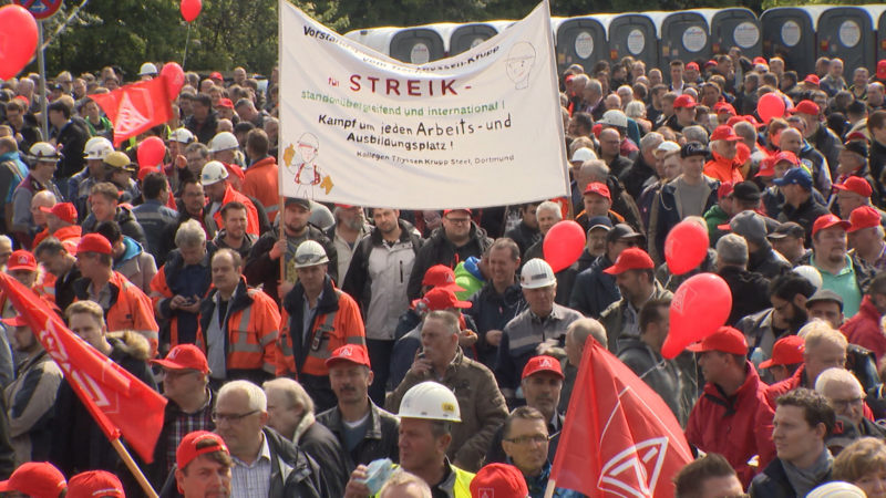 Stahl-Demo bei ThyssenKrupp (Foto: SAT.1 NRW)