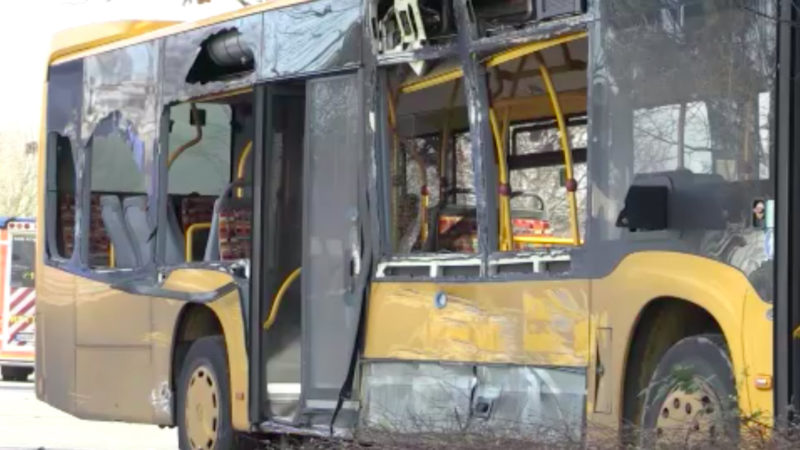 Schulbus rammt Lkw (Foto: SAT.1 NRW)