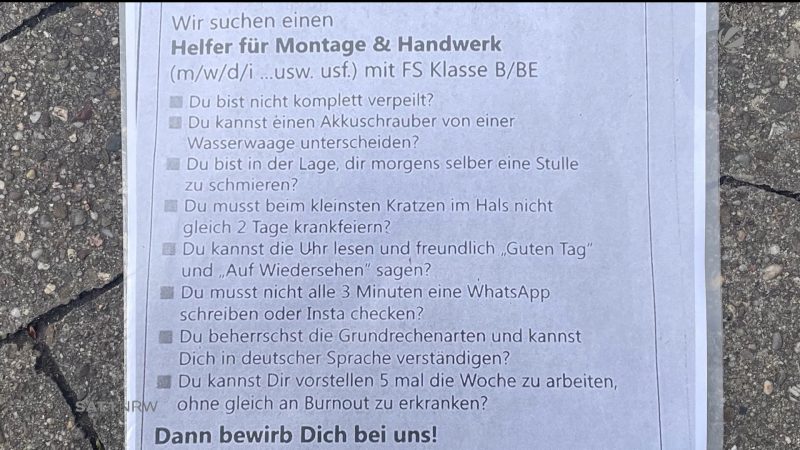 Kreative Stellenanzeige (Foto: SAT.1 NRW)