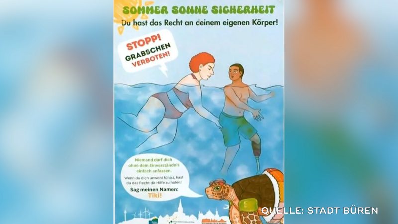 Schwimmbad polarisiert mit Plakat (Foto: SAT.1 NRW)