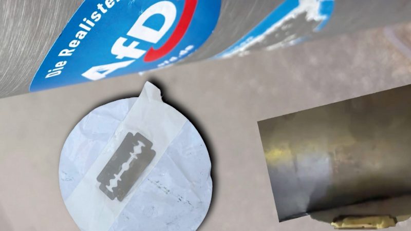 Scharfer Wahlkampf! Rasierklingen hinter AfD Stickern entdeckt (Foto: SAT.1 NRW)